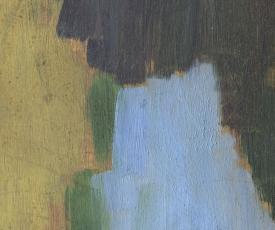 Paul Sérusier (1864-1927), Le Talisman (Paysage au bois d’Amour ; détail de la tache bleue). Octobre 1888, peinture (huile sur bois), 27 × 21,5 cm. Paris, musée d’Orsay (RF 1985 13)