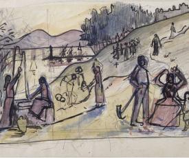 Paul Signac (1863-1935), Femmes au puits (première pensée pour la composition). 1892, dessin (aquarelle, encre noire, mine de plomb), 19,6 × 28,7 cm. Paris, musée d’Orsay, conservé au musée du Louvre (RF 37071 Recto)