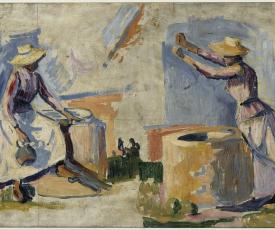 Paul Signac (1863-1935), Femmes au puits. Esquisse II (recto). 1892, peinture (huile sur bois), 26 × 40 cm. Paris, musée d’Orsay (RF 1979 3 A)