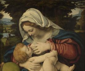 Andrea Di Bartolo, dit Andrea Solario (vers 1465 – 1524), La Vierge au coussin vert. Fin du XVe ou début du XVIe siècle , peinture (huile sur toile), 59 × 47 cm. Paris, musée du Louvre