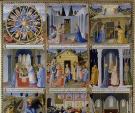 Guido Di Pietro, dit Fra Angelico (vers 1400-1455), La Jeunesse du Christ. Élément d’un panneau de l’armoire des ex-voto d’argent de la basilique della Santissima Annunziata à Florence (Italie). Vers 1450, peinture (tempera sur bois), 123 × 123 cm. Italie, Florence, Museo di San Marco