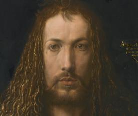 Albrecht Dürer (1471-1528), Autoportrait en manteau de fourrure. 1500, peinture (huile sur bois de tilleul), 67,1 × 48,9 cm. Allemagne, Munich, Bayerische Staatsgemäldesammlungen, Alte Pinakothek (acquis en 1805 par la Zentralgemäldegaleriedirektion, 537)