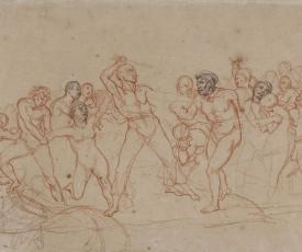 Théodore Géricault (1791-1824), La Traite des nègres. XIXe siècle, dessin (pierre noire et sanguine sur papier brun), 30,6 × 43,7 cm. Paris, École nationale supérieure des beaux-arts (EBA 982)
