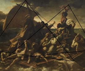 Théodore Géricault (1791-1824), Le Radeau de La Méduse. Titre ancien : Scène de naufrage. Composition pyramidale. 1818-1819, peinture (huile sur toile), 491 × 716 cm. Paris, musée du Louvre (INV 4884)