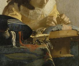 Johannes Vermeer (1632-1675), La Dentellière. Vers 1669-1670, peinture (huile sur toile collée sur bois), 24 × 21 cm. Paris, musée du Louvre (MI 1448)