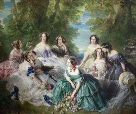 Franz Xavier Winterhalter (1805-1873), L’Impératrice Eugénie entourée des dames de sa cour. 1855, peinture (huile sur toile), 295 × 420 cm. Compiègne, château (MMPO 941)
