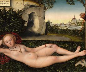 Lucas Cranach l’Ancien (1472-1553), Nymphe de l’été. Après 1537, peinture (huile sur bois), 48.4 x 72.8 cm. Washington National Gallery of art