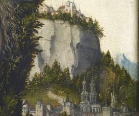 Lucas Cranach l’Ancien (1472-1553), Vénus debout dans un paysage. Détail du paysage. 1529, peinture (huile sur bois de hêtre), 38 × 25 cm. Paris, musée du Louvre (INV 1180)
