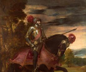 Tiziano Vecellio, dit Titien (vers 1488-1576), Charles Quint à la bataille de Mühlberg. 1548, peinture (huile sur toile), 335 × 283 cm. Espagne, Madrid, musée du Prado