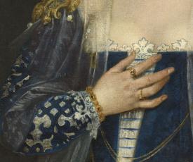 Paolo Caliari, dit Véronèse (1528-1588), Une patricienne de Venise, dit La Belle Nani. Détail de la main sur le cœur. Vers 1560, peinture (huile sur toile), 119 × 103 cm. Paris, musée du Louvre, RF 2111