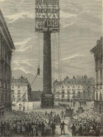 Mise en place de la statue de Napoléon Ier sur la colonne Vendôme