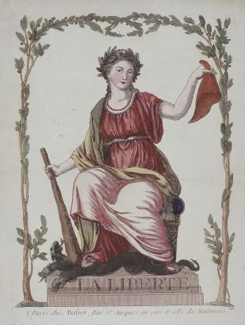 Femme assise avec une couronne de laurier, un bonnet phrygien, une massue écrasant une hydre