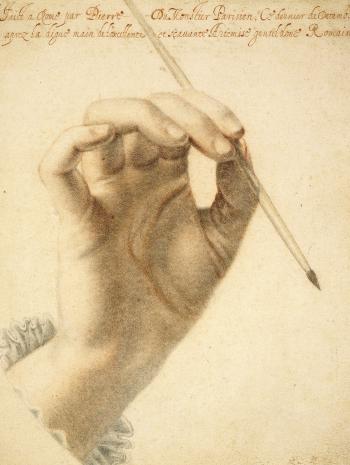 Right hand of Artemisia Gentileschi holding a brush