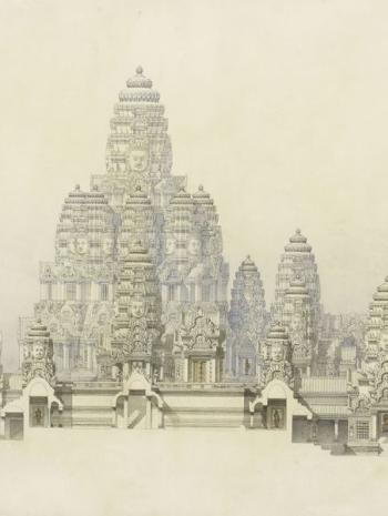 dessin d'architecture d'un temple khmer