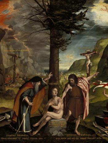 allegorie religieuse avec Adam et Eve, le Christ...