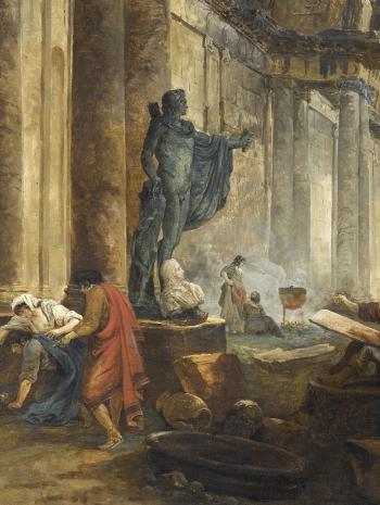 Apollon du Belvédère dans une galerie en ruines