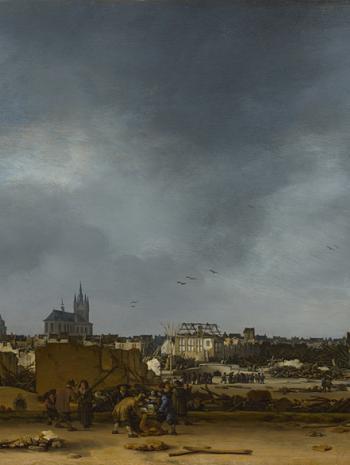 nombreuses personnes nettoyer la ville de Delft après l'explosion des dépôts à canon, la ville est ravagée et le tableau très sombre