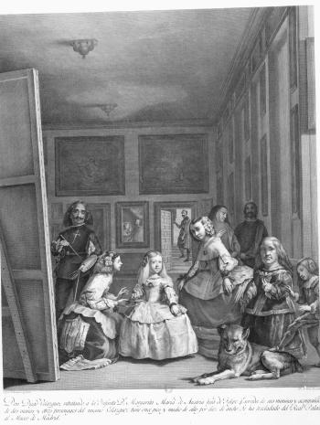 gravure des menines où l'on voit la famille royale d'Espagne