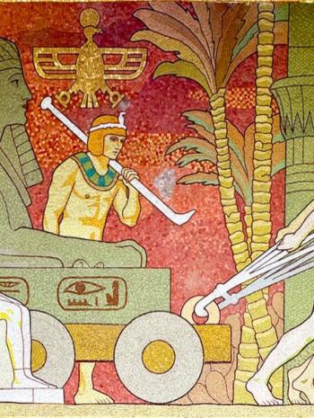 un sculpteur assyrien, un peintre égyptien, des esclaves égyptiens tirant un char