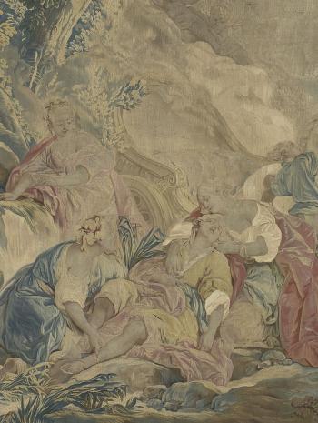 tapusserie, un jeune homme évanoui entouré de jeunes femmes