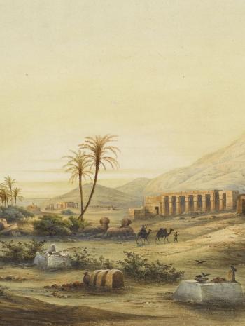paysage aquarellé de la vallée des rois en Egypte