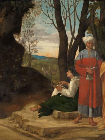 3 hommes en habit dans un paysage