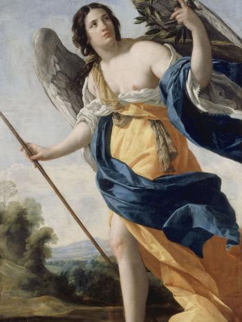 femme ailée en jaune et bleu