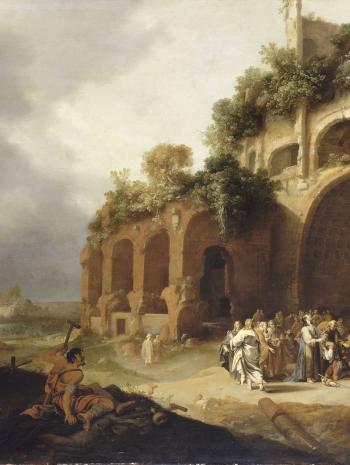 scène avec Jésus sur fond de ruines romaines