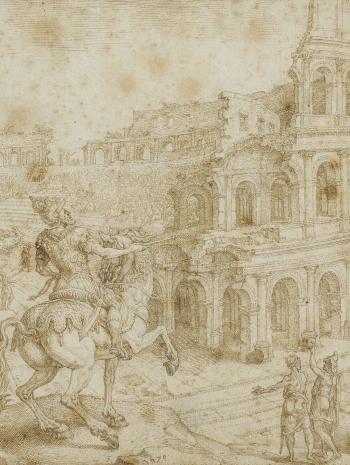 ruine du colisée avec un cavalier