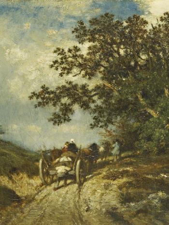 charette sur un chemin boisé