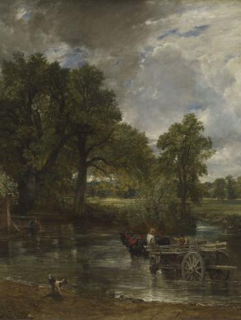 paysage avec une rivière et une charrette