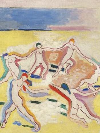rond d'hommes nus sur du sable