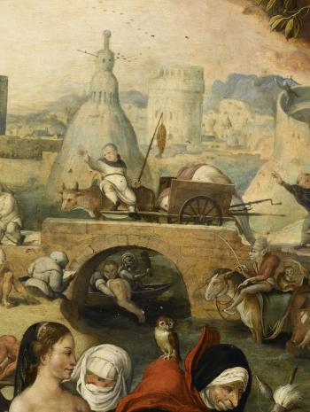 personnages dans une charrette et êtres surnaturels