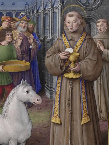 moine avec une hostie près d'une licorne