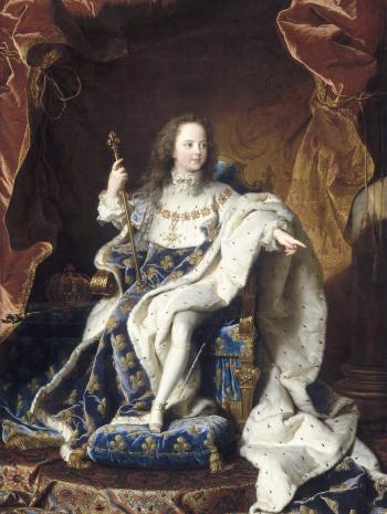 Portrait de Louis XV, âgé de 5 ans (1710-1774), assis sur son trône en grand costume royal