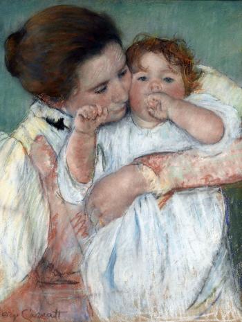 Mère et enfant sur fond vert, Mary Cassatt