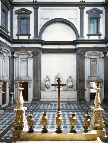 Vue de l’intérieur de la chapelle des Médicis, avec les tombeaux de Julien et de Laurent II Michel-Ange, Michelangelo Buonarroti dit (1475-1564)