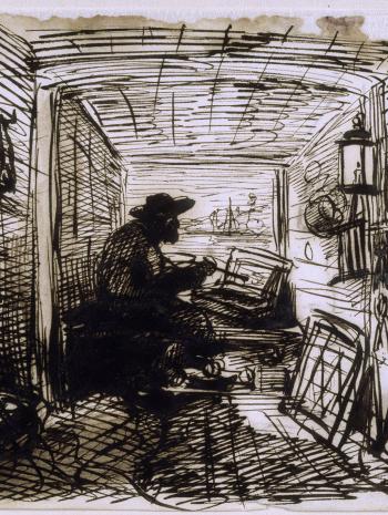 Le Bateau-atelier, l’artiste peignant à bord du Botin - Daubigny