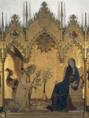 Annonciation avec saint Ansano et sainte Marguerite (?), quatre prophètes