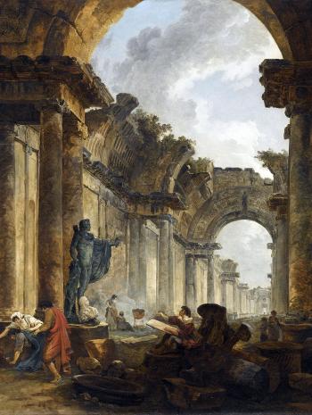 Vue imaginaire de la Grande Galerie du Louvre en ruines