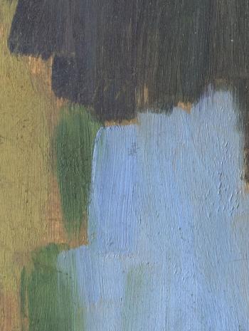 Paul Sérusier (1864-1927), Le Talisman (Paysage au bois d’Amour ; détail de la tache bleue). Octobre 1888, peinture (huile sur bois), 27 × 21,5 cm. Paris, musée d’Orsay (RF 1985 13)