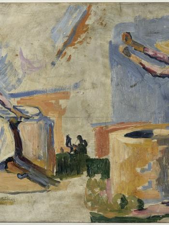 Paul Signac (1863-1935), Femmes au puits. Esquisse II (recto). 1892, peinture (huile sur bois), 26 × 40 cm. Paris, musée d’Orsay (RF 1979 3 A)