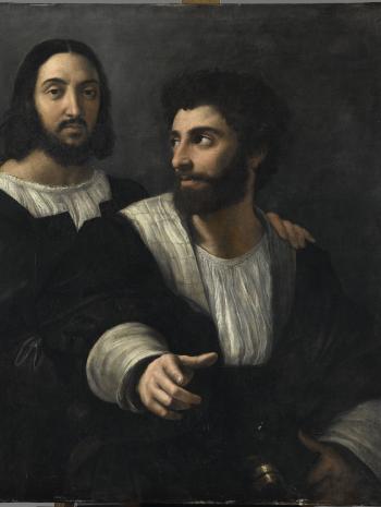 Raffaello Sanzio, dit Raphaël (1483-1520), Autoportrait avec un ami. Vers 1518-1519, peinture (huile sur toile), 99 × 83 cm. Paris, musée du Louvre