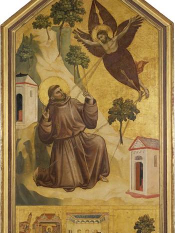 Ambrogio Bondone dit Giotto (vers 1265-1337), Saint François d’Assise recevant les stigmates. Provient de l’église San Francesco à Pise (Italie). Vers 1295-1300, peinture (huile sur bois et fond d’or), 313 × 163 cm. Paris, musée du Louvre (INV. 309)