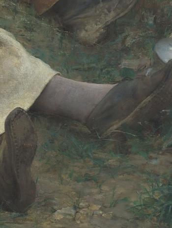Jules Bastien-Lepage (1848-1884), Les Foins (détail des chaussures de la jeune femme). 1877, peinture (huile sur toile), 160 × 195 cm. Paris, musée d’Orsay (RF 2748)