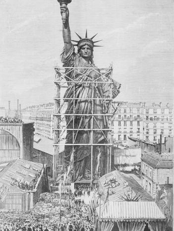 Fortuné Louis Méaulle (1844-1901) et H. Meyer, Remise de la statue colossale de la Liberté à M. Morton, ambassadeur des États-Unis. 1884, gravure, 31,7 × 21,5 cm. Paris, Bibliothèque nationale de France