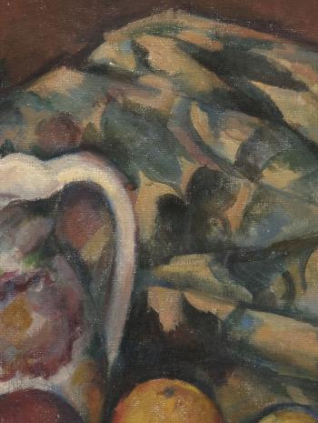 Paul Cézanne (1839-1906), Pommes et oranges (détail de la draperie aux feuillages). Vers 1899, peinture (huile sur toile), 74 × 93 cm. Paris, musée d’Orsay