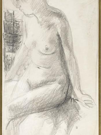 Pierre Bonnard (1867-1947), Nu de trois quarts dans une salle de bains. Vers 1924-1925, dessin (crayon noir sur papier vélin contrecollé sur carton), 51,9 × 34,8 cm. Paris, musée d’Orsay, conservé au musée du Louvre