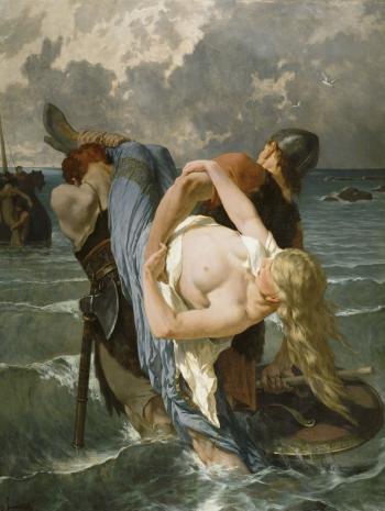 Évariste Vital Luminais (1822-1896), Pirates normands au IXe siècle. XIXe siècle, peinture (huile sur toile), 189 × 144 cm. Moulins, musée Anne-de-Beaujeu