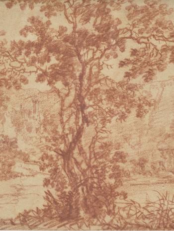 Jan Dirksz. Both (vers 1613-1652), Paysage : bords de rivière d’Italie. Provient de la collection His de La Salle. XVIIe siècle, dessin (sanguine), 19,5 × 31,4 cm. Paris, musée du Louvre, département des Arts graphiques (RF 650, Recto)